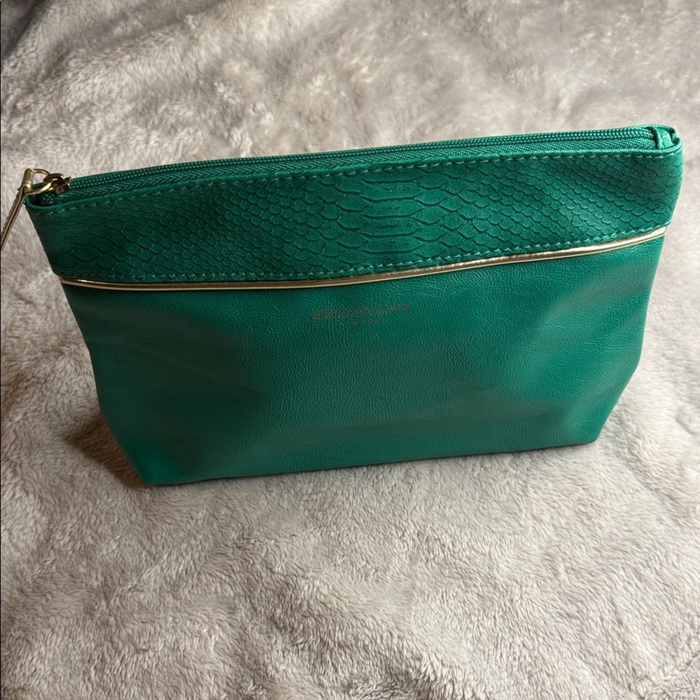 Teal Cosmetic Bag with Textured Accent